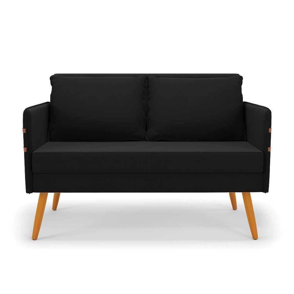 Kit 01 Namoradeira 02 Lugares E 02 Poltronas Mari Suede Base De Madeira Ma30 - D'Rossi Preto - 3