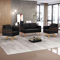 Kit 01 Namoradeira 02 Lugares E 02 Poltronas Mari Suede Base De Madeira Ma30 - D'Rossi Preto