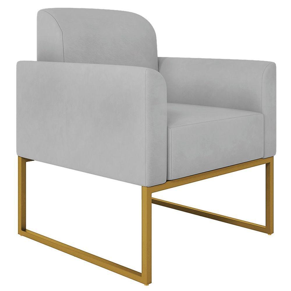 Kit 2 Poltronas Decorativas Suede Cinza/Dourado - 3