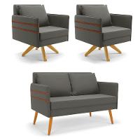 Kit 01 Namoradeira 02 Lugares E 02 Poltronas Mari Suede Base De Madeira Ma30 - D'Rossi Grafite - 1