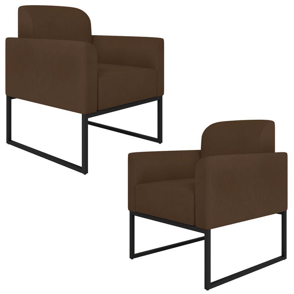 Kit 2 Poltronas Decorativas Suede Marrom/Preto - 1