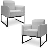Kit 2 Poltronas Decorativas Linho Cinza/Preto - 1