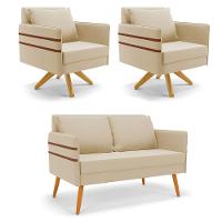 Kit 01 Namoradeira 02 Lugares E 02 Poltronas Mari Suede Base De Madeira Ma30 - D'Rossi Bege - 1
