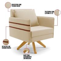 Kit 01 Namoradeira 02 Lugares E 02 Poltronas Mari Suede Base De Madeira Ma30 - D'Rossi Bege