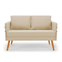 Kit 01 Namoradeira 02 Lugares E 02 Poltronas Mari Suede Base De Madeira Ma30 - D'Rossi Bege - 7