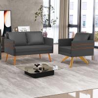 Kit 01 Namoradeira 02 Lugares E 01 Poltrona Mari Corino Preto Base De Madeira Ma30 - D'Rossi - 8