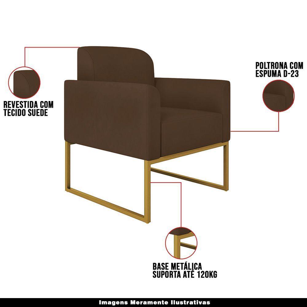 Kit 2 Poltronas Decorativas Suede Marrom/Dourado - 6