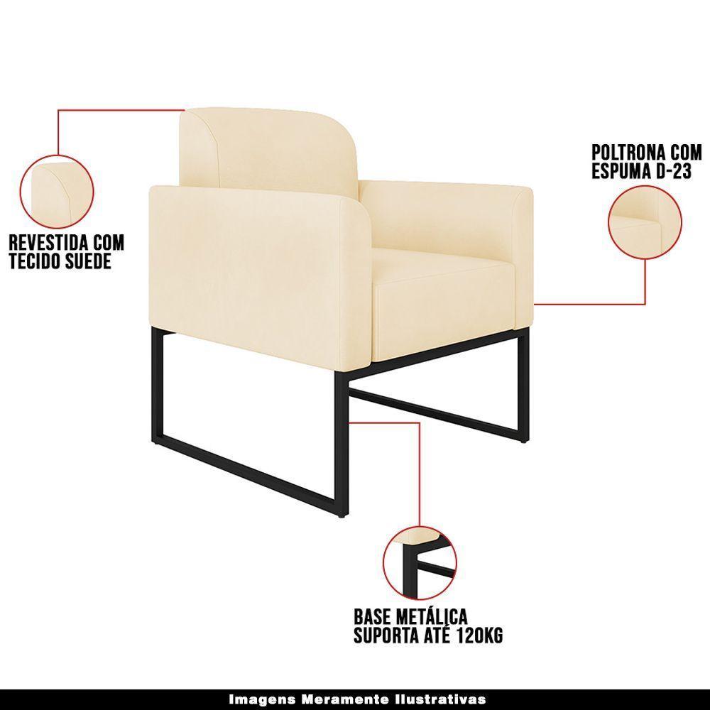 Kit 2 Poltronas Decorativas Suede Bege/Preto - 6