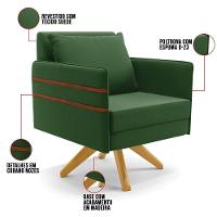 Kit 01 Namoradeira 02 Lugares E 01 Poltrona Mari Suede Verde Base De Madeira Ma30 - D'Rossi