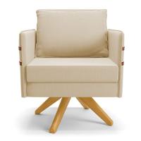 Kit 01 Namoradeira 02 Lugares E 01 Poltrona Mari Suede Bege Base De Madeira Ma30 - D'Rossi - 6