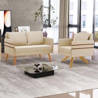 Kit 01 Namoradeira 02 Lugares E 01 Poltrona Mari Suede Bege Base De Madeira Ma30 - D'Rossi - 8