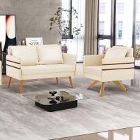 Kit 01 Namoradeira 02 Lugares E 01 Poltrona Mari Corino Bege Base De Madeira Ma30 - D'Rossi - 8