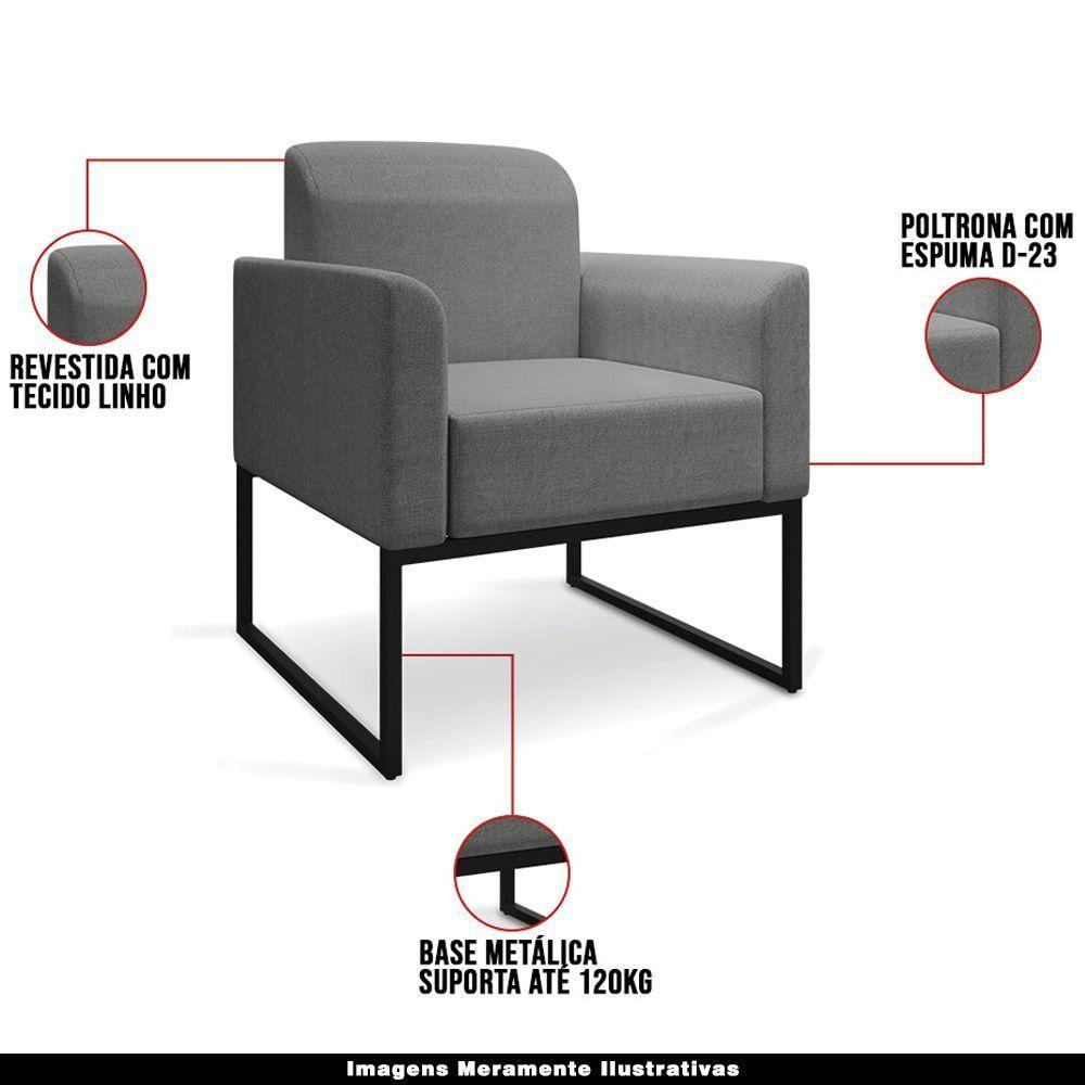 Kit 2 Poltronas Decorativas Linho Grafite/Preto - 6