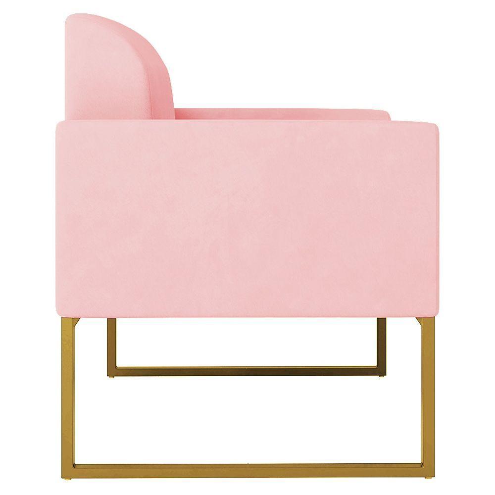 Conjunto Namoradeira E Poltrona Suede Rosa Bebê/Dourado - 2
