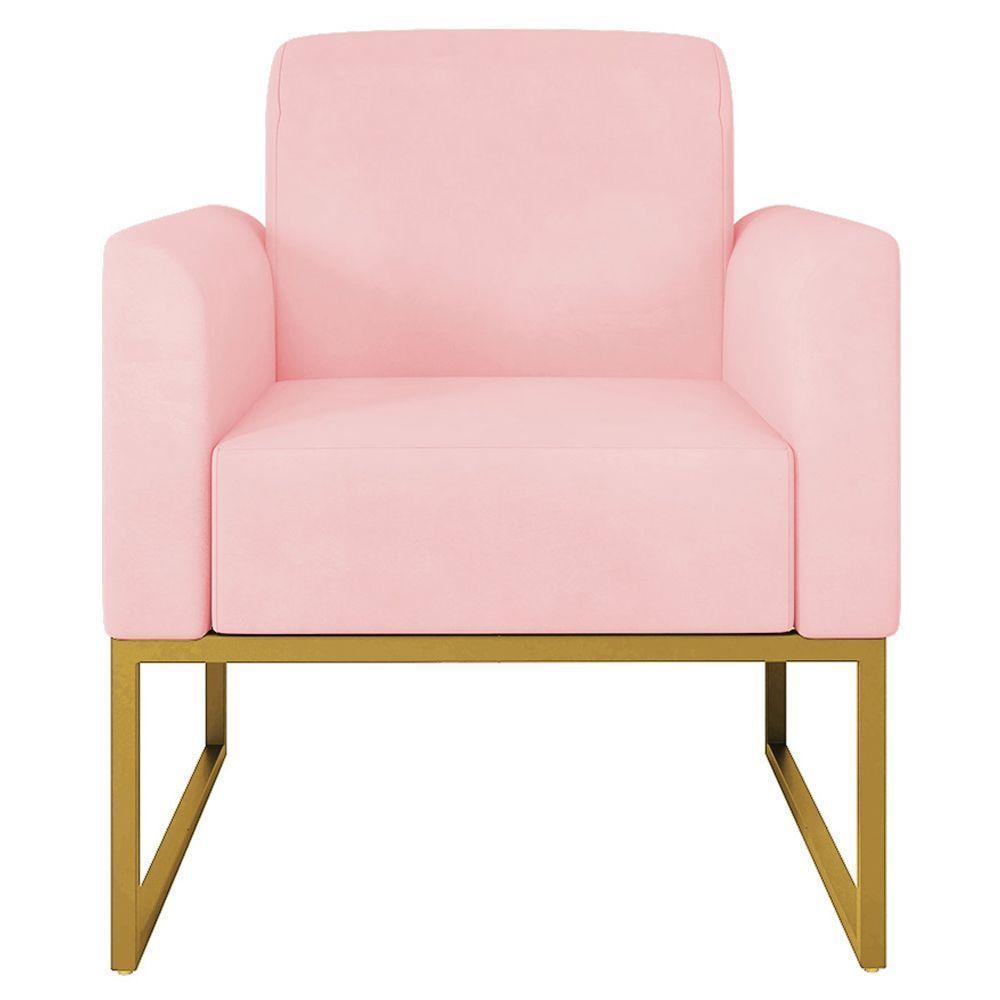 Conjunto Namoradeira E Poltrona Suede Rosa Bebê/Dourado - 5