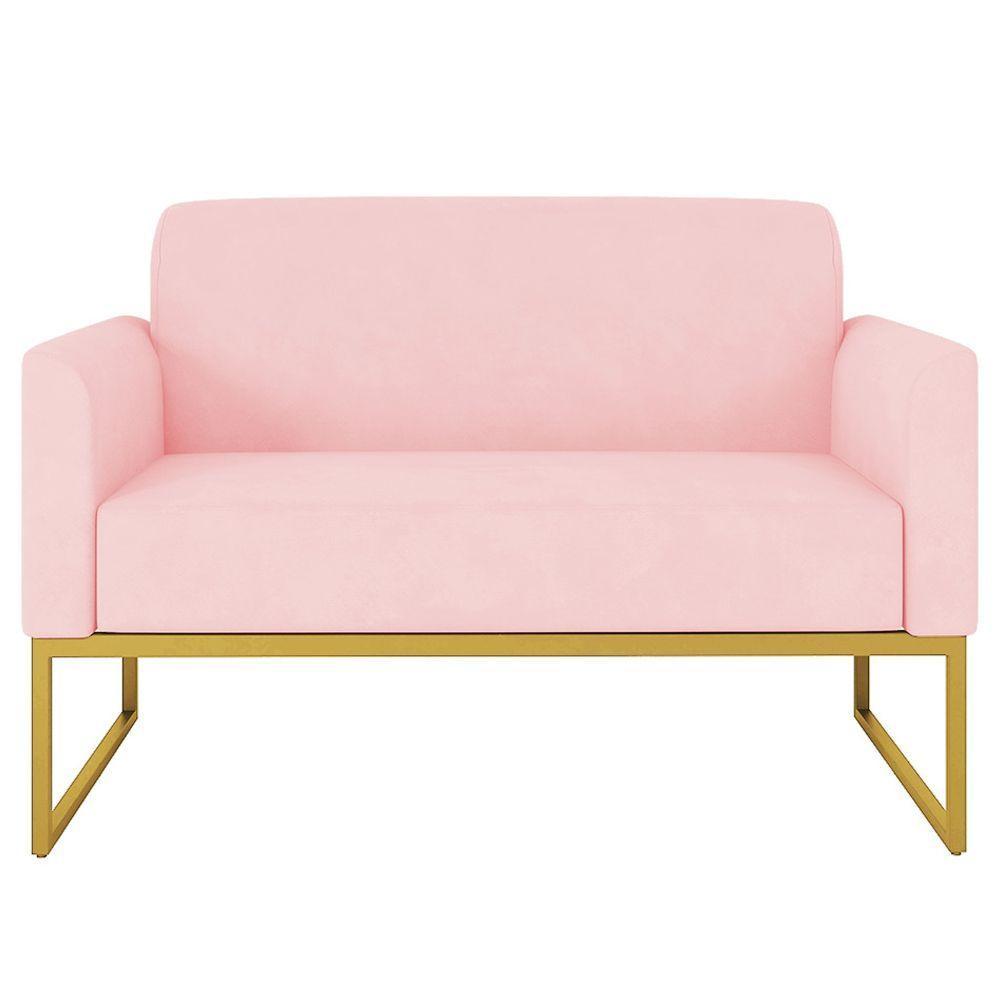 Conjunto Namoradeira E Poltrona Suede Rosa Bebê/Dourado - 6