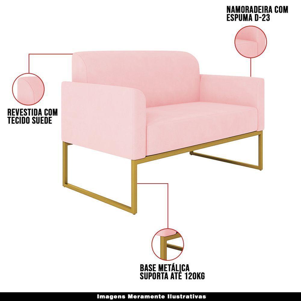 Conjunto Namoradeira E Poltrona Suede Rosa Bebê/Dourado - 9