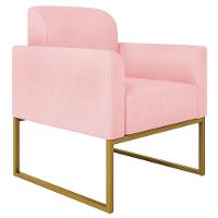 Conjunto Namoradeira E Poltrona Suede Rosa Bebê/Dourado - 3