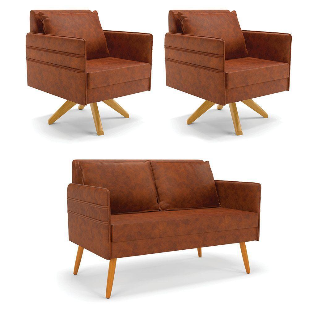 Kit 01 Namoradeira 02 Lugares E 02 Poltronas Mari Corano Base De Madeira Ma30 - D'Rossi Nozes - 2