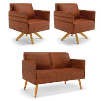 Kit 01 Namoradeira 02 Lugares E 02 Poltronas Mari Corano Base De Madeira Ma30 - D'Rossi Nozes - 2