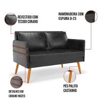 Kit 01 Namoradeira 02 Lugares E 02 Poltronas Mari Corano Preto Base De Madeira Ma30 - D'Rossi - 5