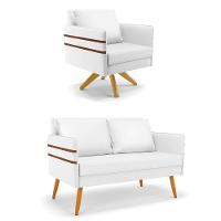 Kit 01 Namoradeira 02 Lugares E 01 Poltrona Mari Corino Branco Base De Madeira Ma30 - D'Rossi - 1