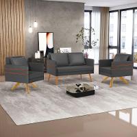 Kit 01 Namoradeira 02 Lugares E 02 Poltronas Mari Corino Preto Base De Madeira Ma30 - D'Rossi - 7