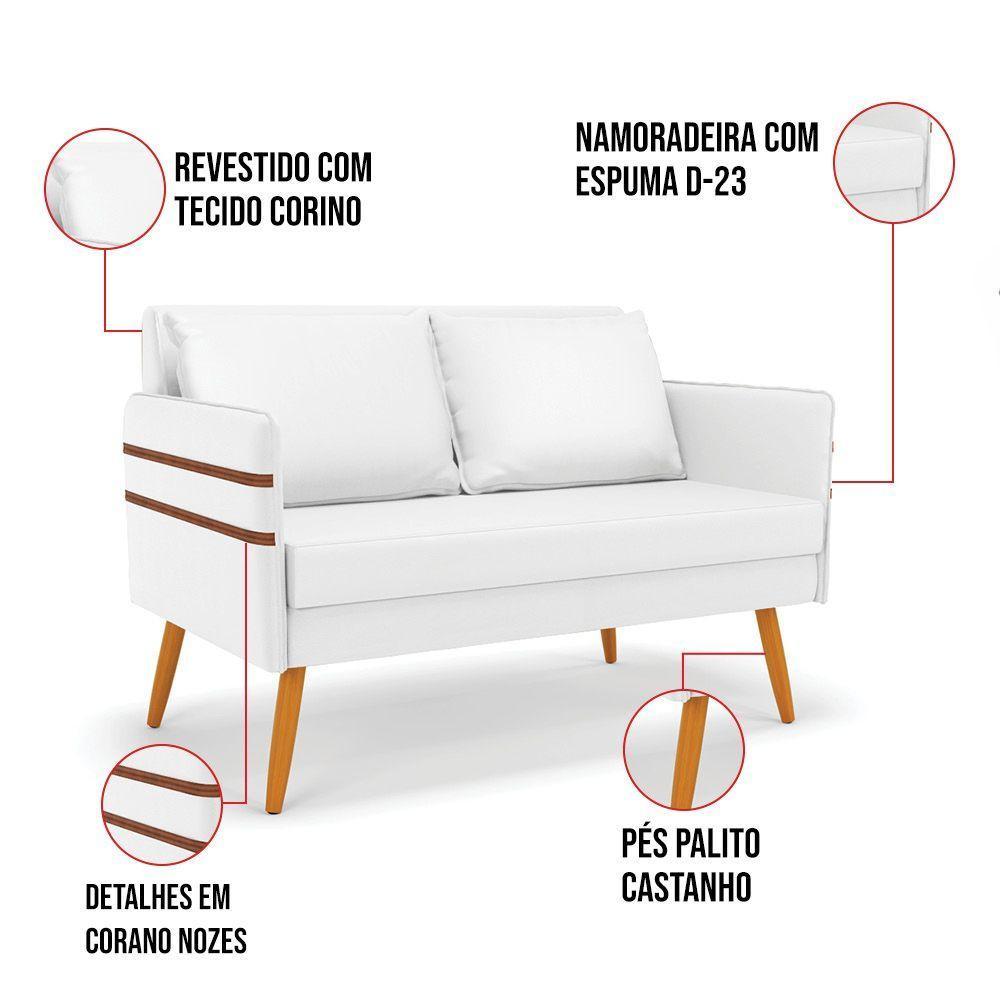 Kit 01 Namoradeira 02 Lugares E 02 Poltronas Mari Corino Base De Madeira Ma30 - D'Rossi Branco - 5