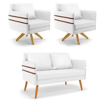 Kit 01 Namoradeira 02 Lugares E 02 Poltronas Mari Corino Base De Madeira Ma30 - D'Rossi Branco - 1