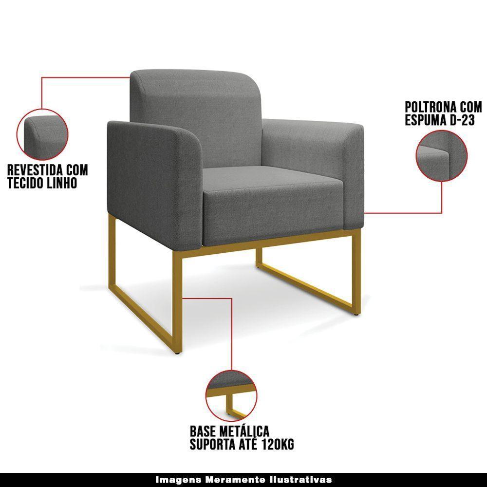 Conjunto Namoradeira E Poltrona Linho Grafite/Dourado - 12