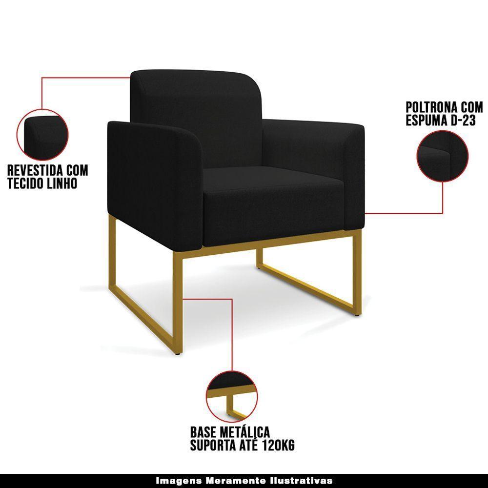 Conjunto Namoradeira E Poltrona Linho Preto/Dourado - 17