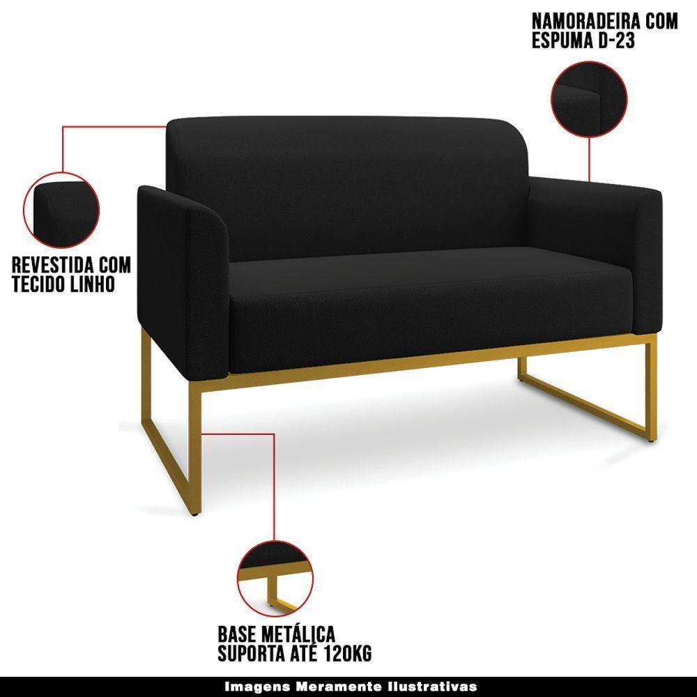 Conjunto Namoradeira E Poltrona Linho Preto/Dourado - 18