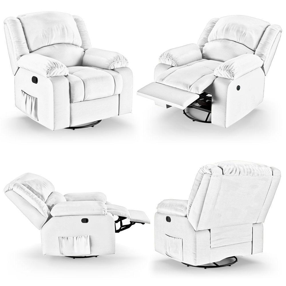 Poltrona Do Papai Reclinável Sala De Cinema Madrid Glider Manual Giratória Massagem Usb Pu Branco - 2