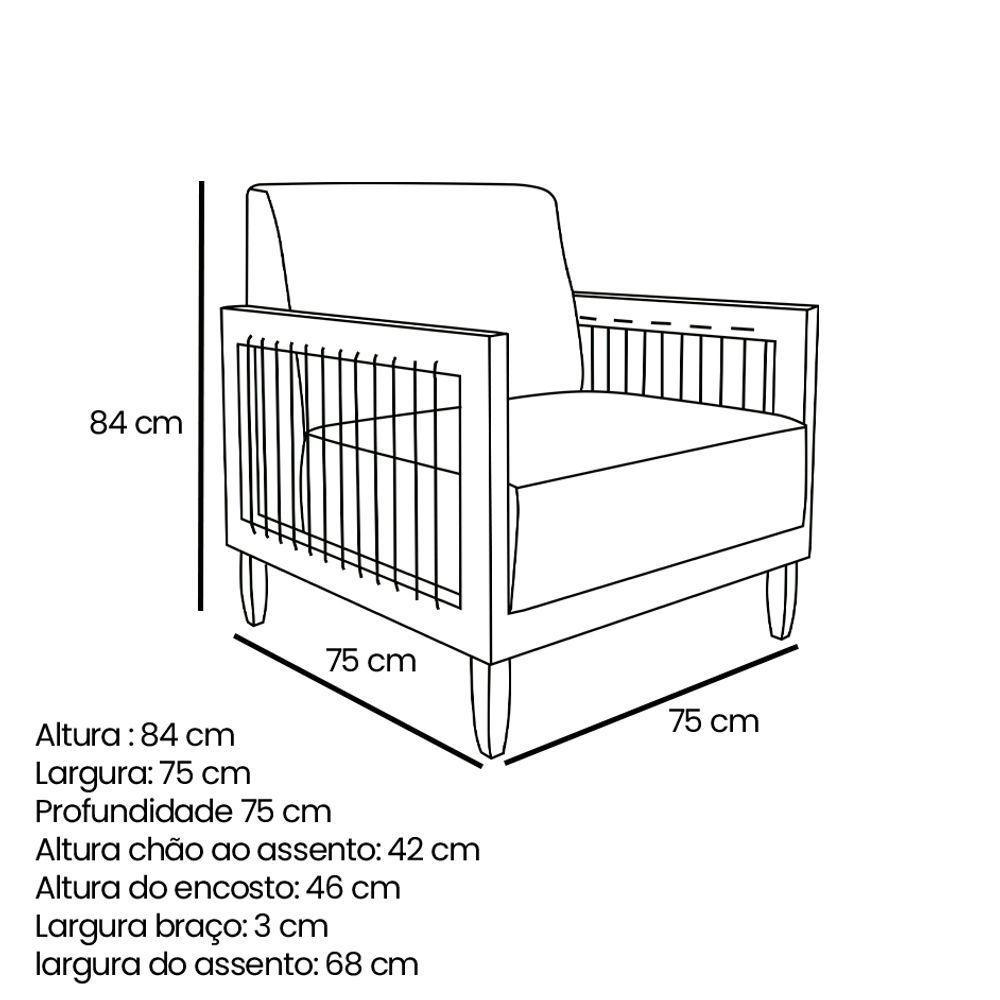 Kit Poltrona E Sofá Living 2 Lugares Marilia 1,60m Linho Bege Base Em Madeira Castanho - Pallazio - 2