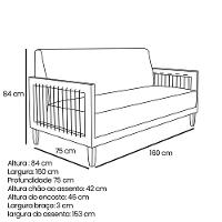 Kit Poltrona E Sofá Living 2 Lugares Marilia 1,60m Linho Bege Base Em Madeira Castanho - Pallazio - 3