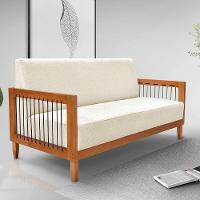 Kit Poltrona E Sofá Living 2 Lugares Marilia 1,60m Linho Bege Base Em Madeira Castanho - Pallazio - 8