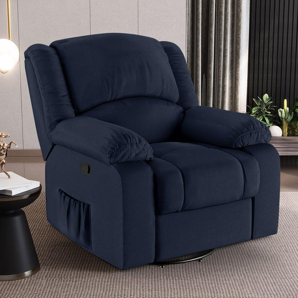 Poltrona Do Papai Reclinável Sala De Cinema Madrid Glider Manual Giratória Massagem Usb Pu Azul G23 - 4