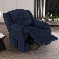 Poltrona Do Papai Reclinável Sala De Cinema Madrid Glider Manual Giratória Massagem Usb Pu Azul G23 - 1