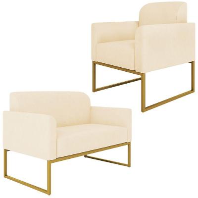 Conjunto Namoradeira E Poltrona Suede Bege/Dourado