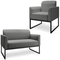 Conjunto Namoradeira E Poltrona Linho Grafite/Preto - 1