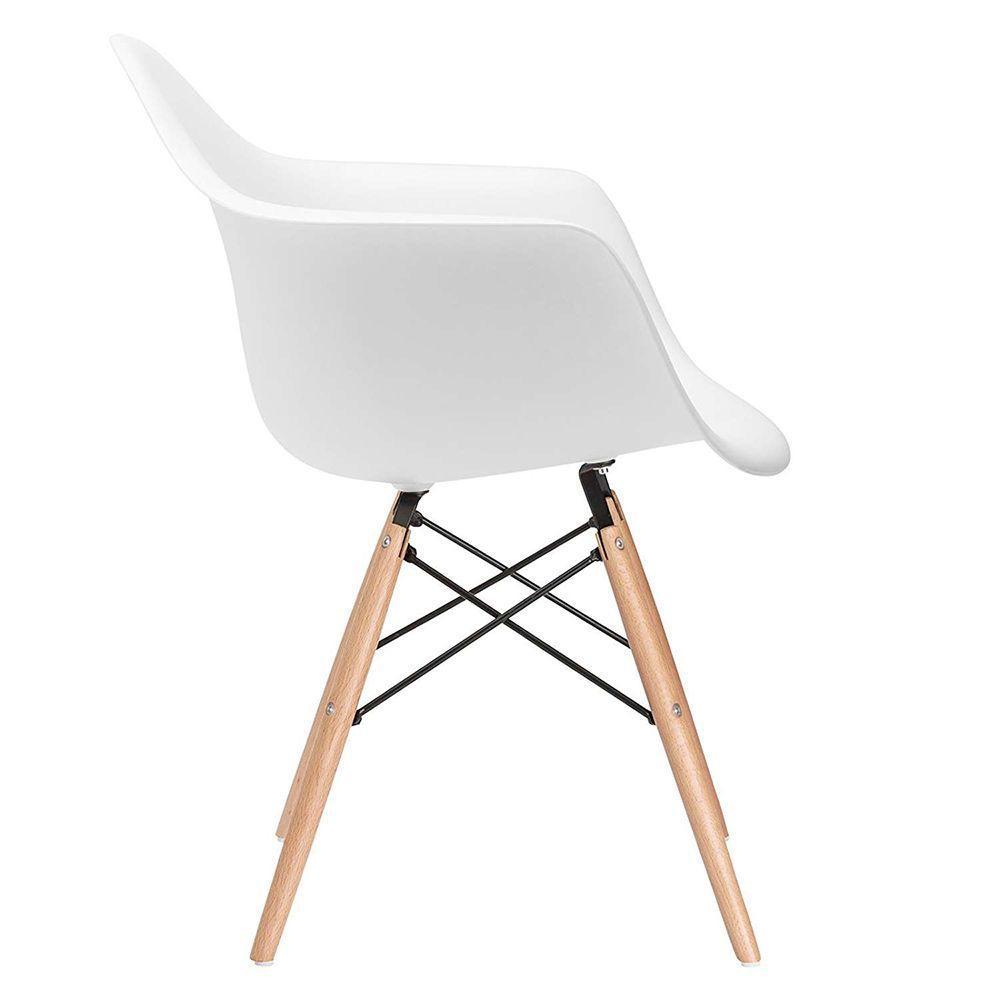 Kit 6 Poltronas Eames De Madeira Com Braço Daw Com Assento Branco - 5