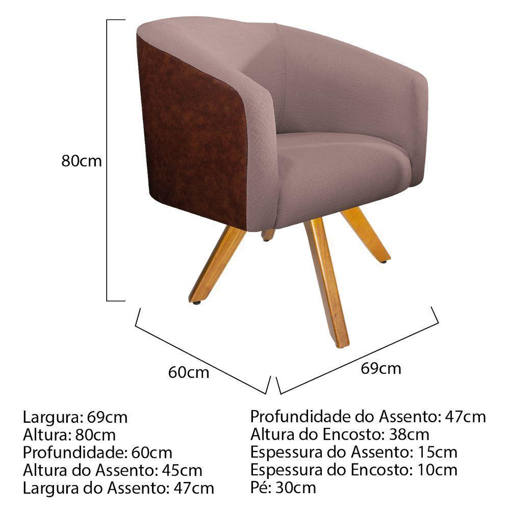 Kit 02 Poltronas Base Giratória Nozes E Linho Rosê - 3