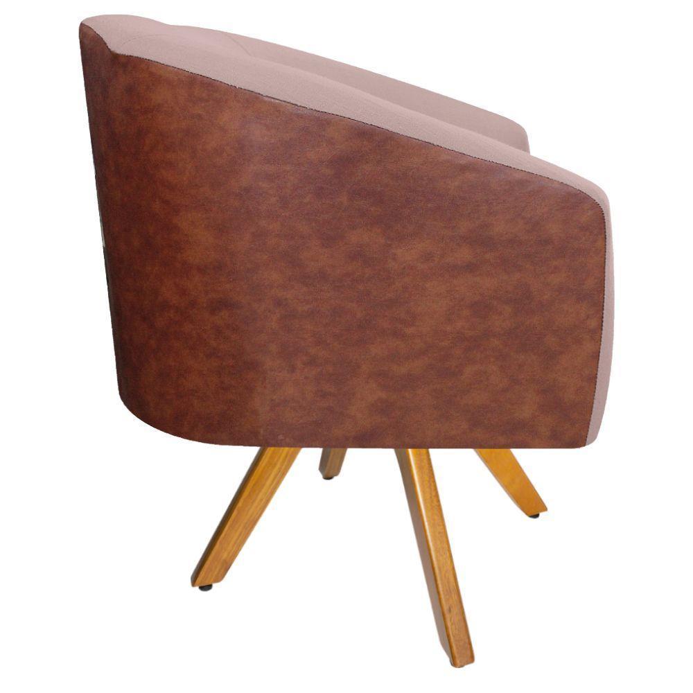 Kit 02 Poltronas Base Giratória Nozes E Linho Rosê - 4