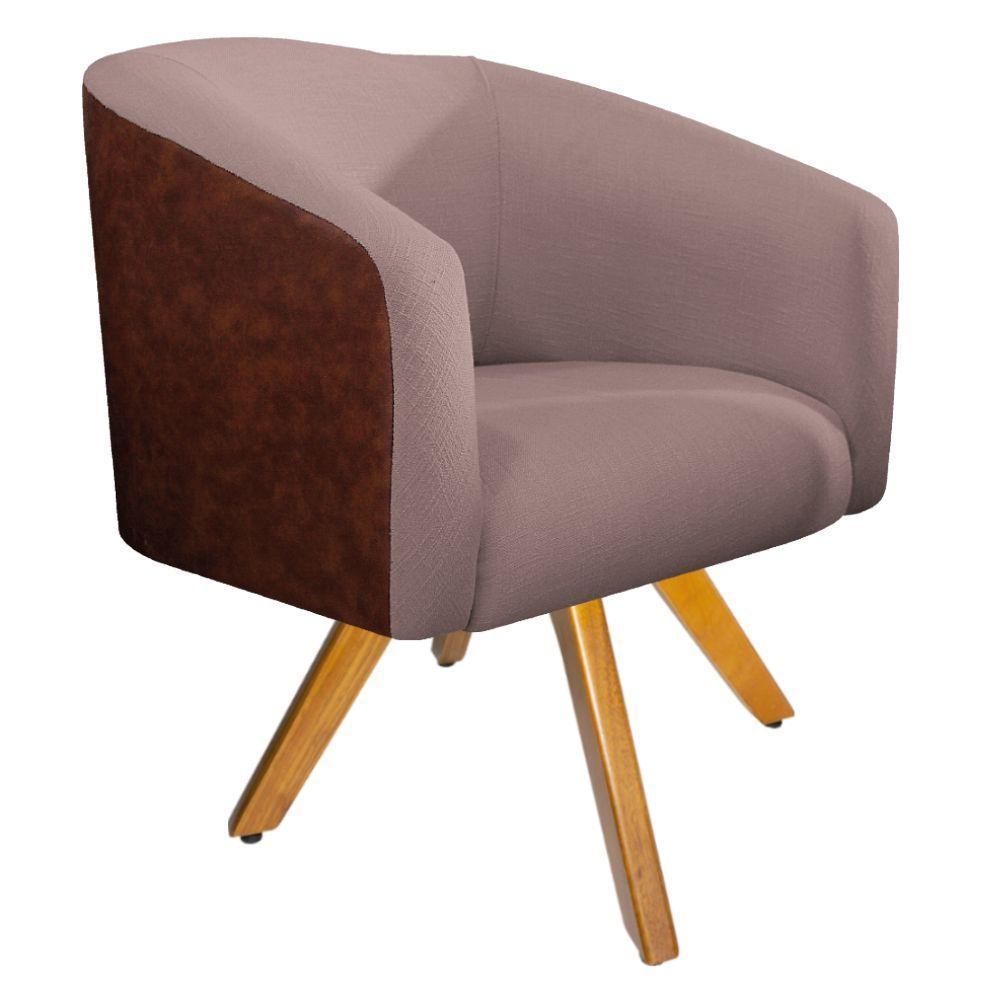 Kit 02 Poltronas Base Giratória Nozes E Linho Rosê - 6