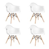 Kit 4 Poltronas Eames De Madeira Com Braço Daw Com Assento Branco - 1