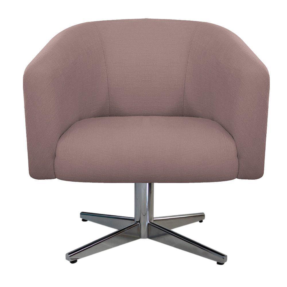 Kit 02 Poltronas Base Giratória De Metal Nozes E Linho Rosê - 5