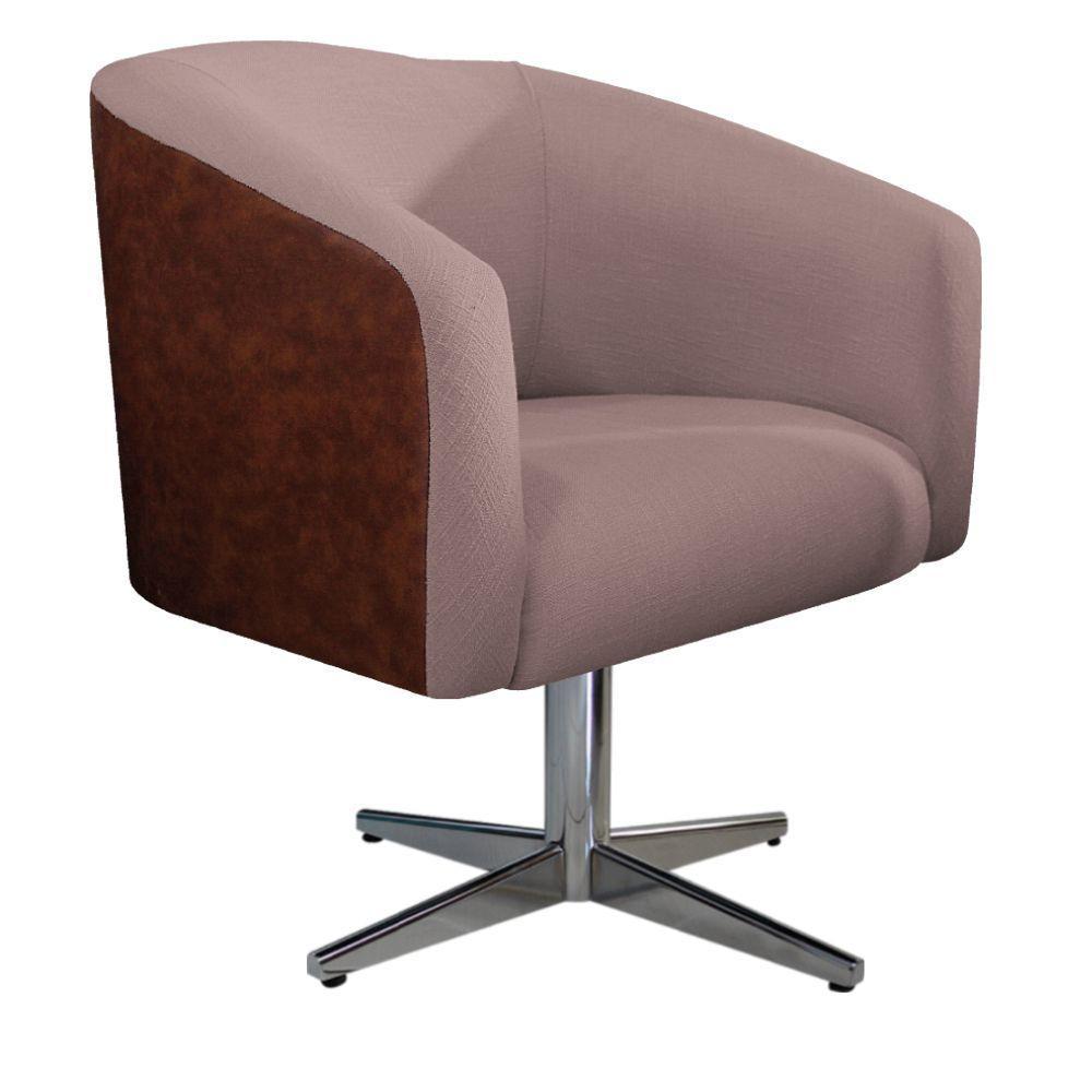 Kit 02 Poltronas Base Giratória De Metal Nozes E Linho Rosê - 6