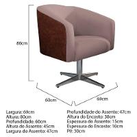 Kit 02 Poltronas Base Giratória De Metal Nozes E Linho Rosê
