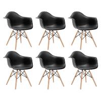Kit 6 Poltronas Eames De Madeira Com Braço Daw Com Assento Preto - 1