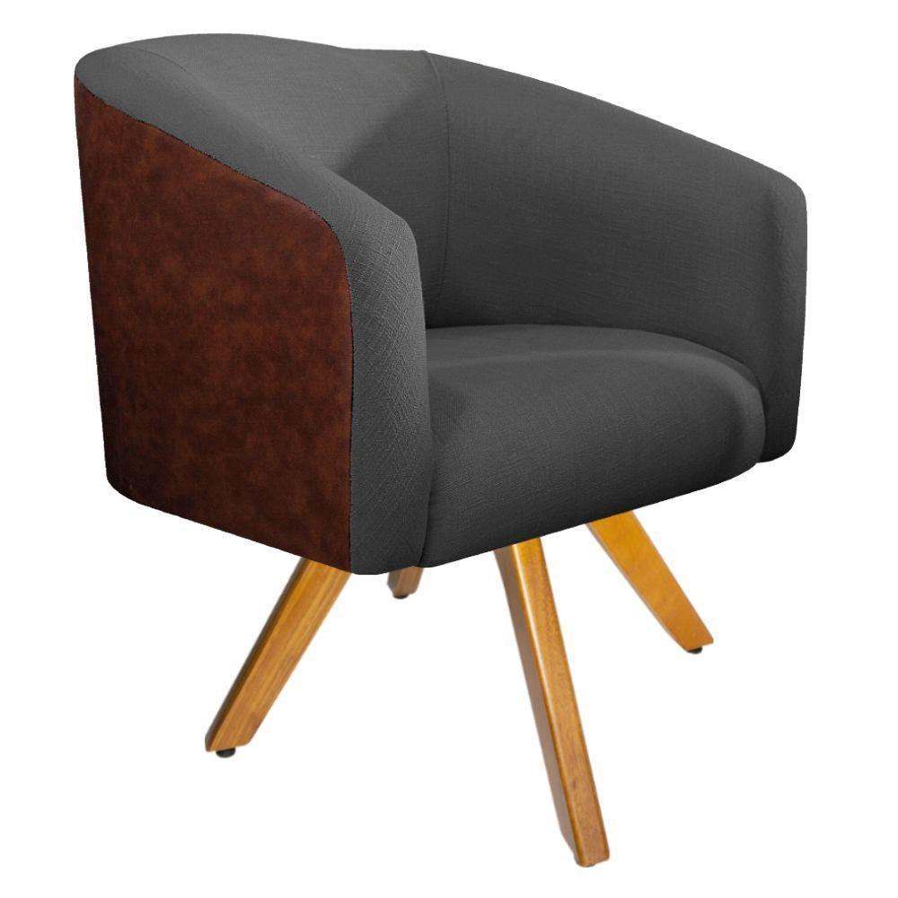 Kit 02 Poltronas Base Giratória Nozes E Linho Chumbo - 2